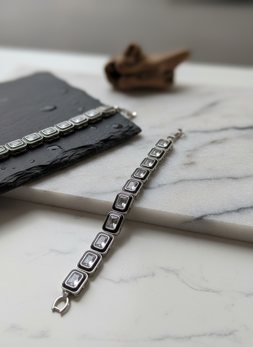 Silver Rectangle Crystal Bracelet | Elegant Women’s Jewelry | Minimalist Design
