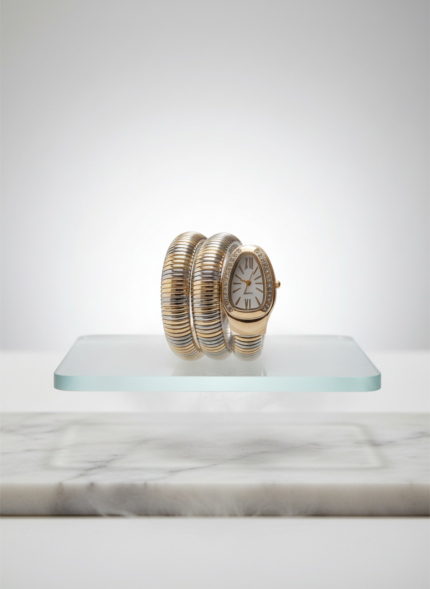 Premium Luxury Snake-Inspired Gold & Silver Coil Bracelet Watch for Women