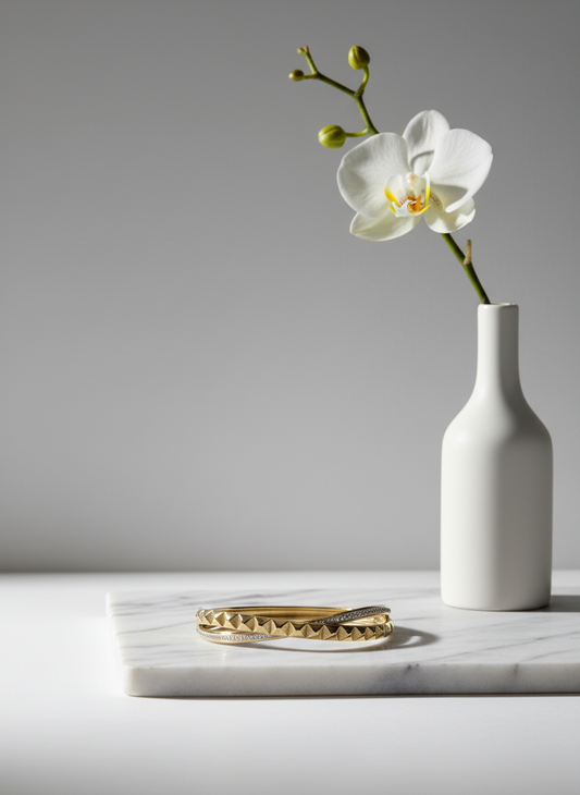 Gold Diamond & Pyramid Stud Bracelet | Stacking Women’s Jewelry