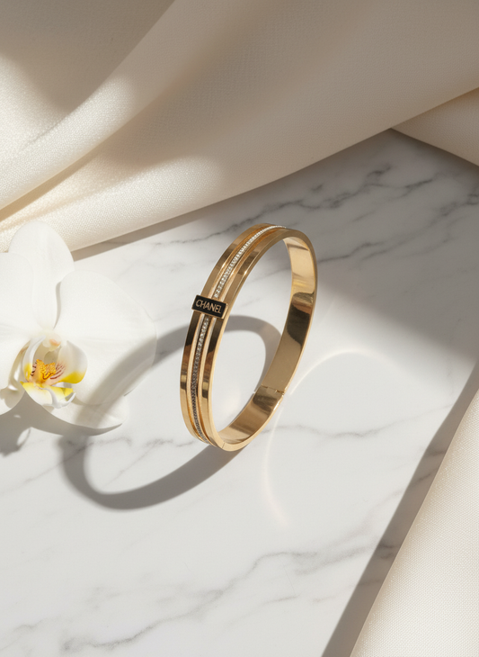 Gold Diamond Bracelet | Iconic Logo & Pavé Detail