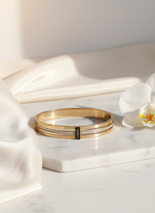 Gold Diamond Bracelet | Iconic Logo & Pavé Detail