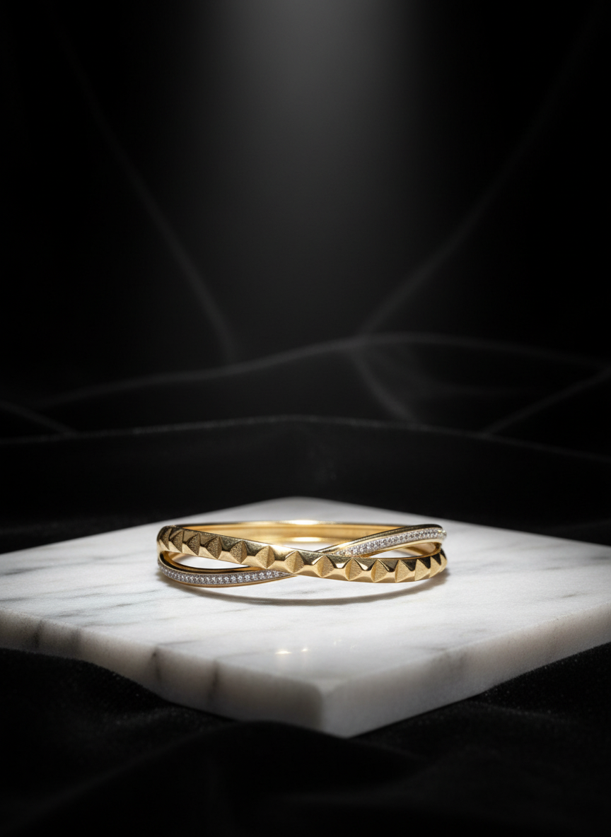 Gold Diamond & Pyramid Stud Bracelet | Stacking Women’s Jewelry