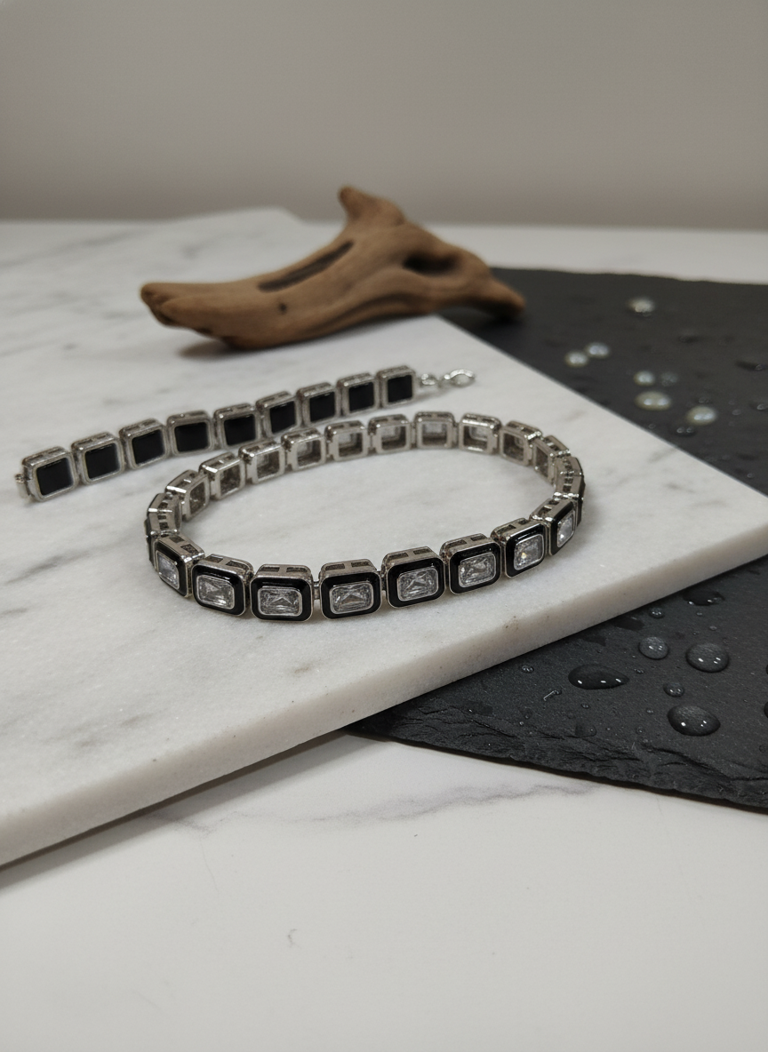 Silver Rectangle Crystal Bracelet | Elegant Women’s Jewelry | Minimalist Design