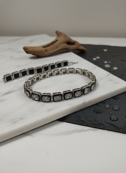 Silver Rectangle Crystal Bracelet | Elegant Women’s Jewelry | Minimalist Design