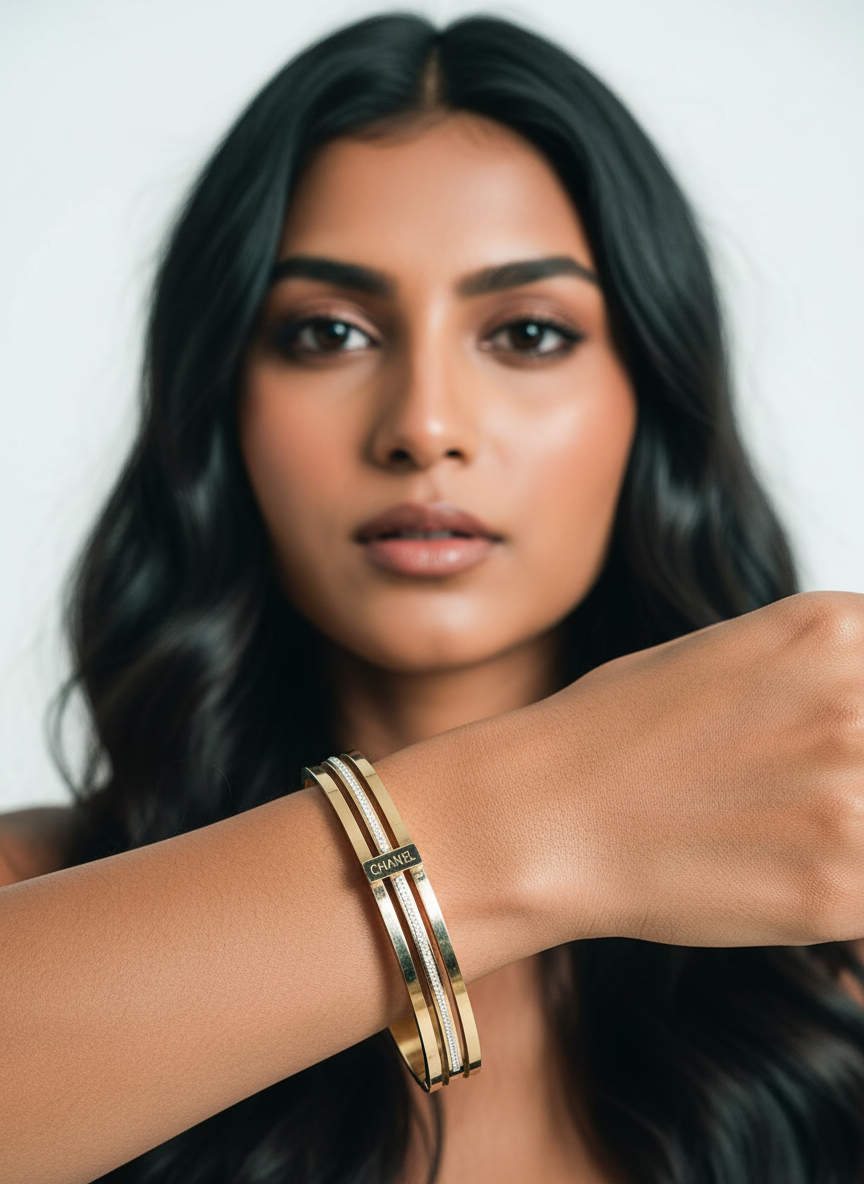 Gold Diamond Bracelet | Iconic Logo & Pavé Detail