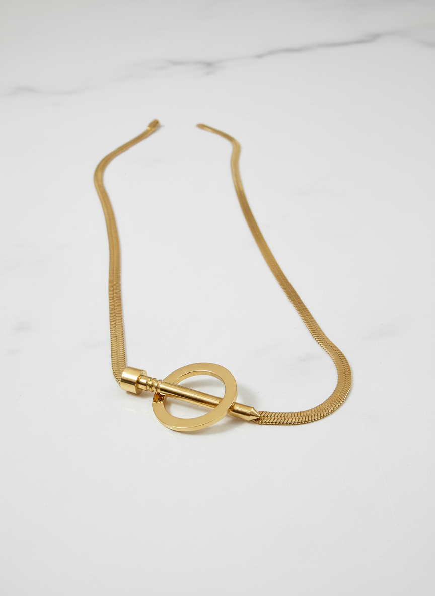 Modern Snake Chain Jewelry | Gold Minimalist Toggle Necklace