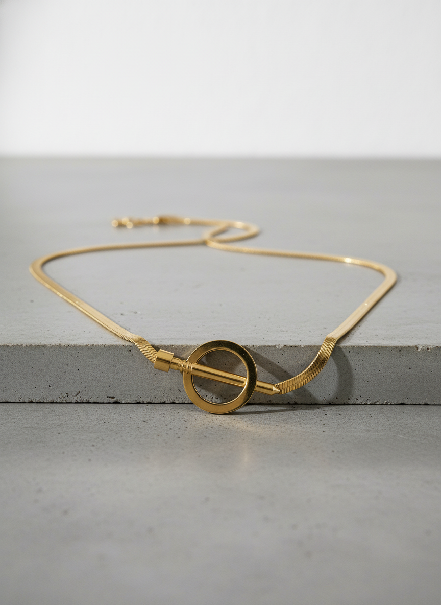 Modern Snake Chain Jewelry | Gold Minimalist Toggle Necklace