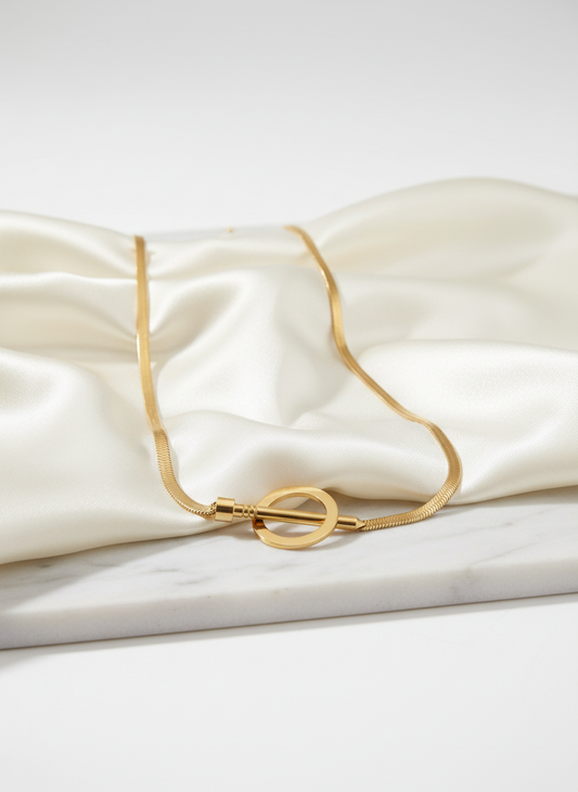 Modern Snake Chain Jewelry | Gold Minimalist Toggle Necklace