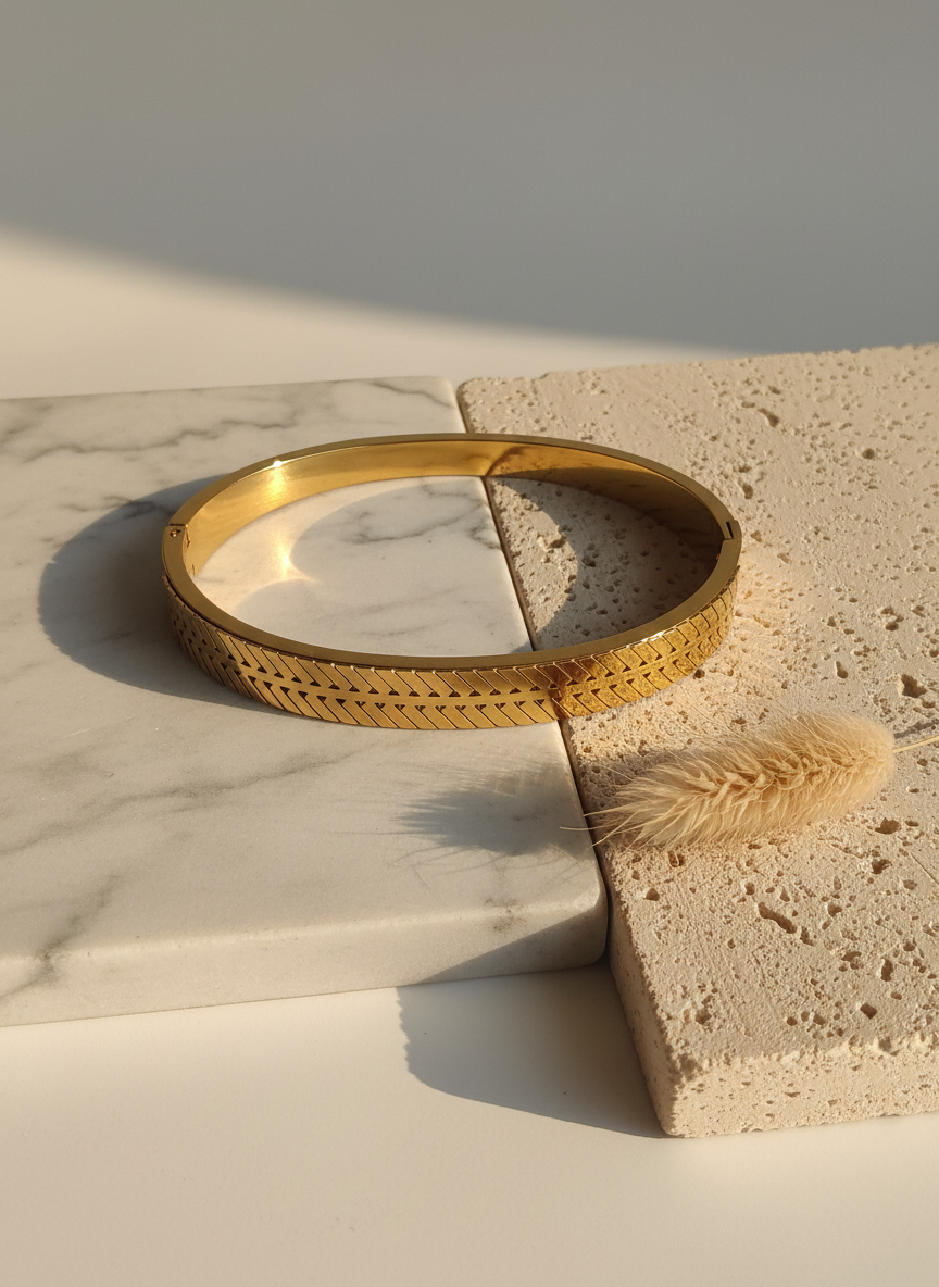Gold Herringbone Locking Bracelet | Sleek & Secure Fit