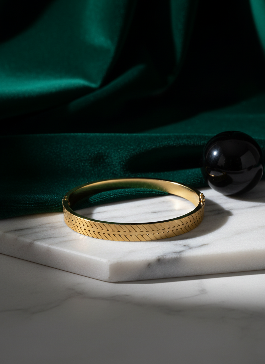 Gold Herringbone Locking Bracelet | Sleek & Secure Fit