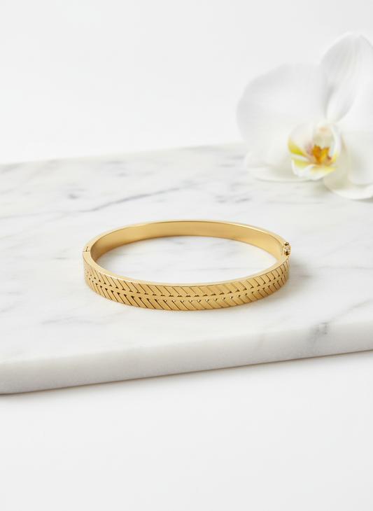 Gold Herringbone Locking Bracelet | Sleek & Secure Fit
