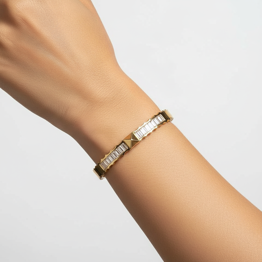 Gold Baguette Crystal Bracelet – Elegant & Sparkling
