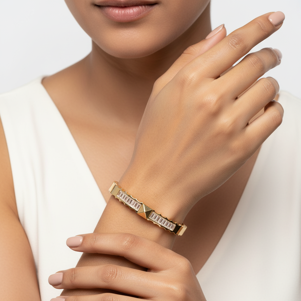 Gold Baguette Crystal Bracelet – Elegant & Sparkling