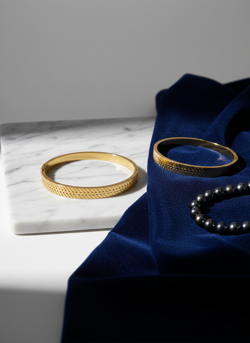 Gold Herringbone Locking Bracelet | Sleek & Secure Fit