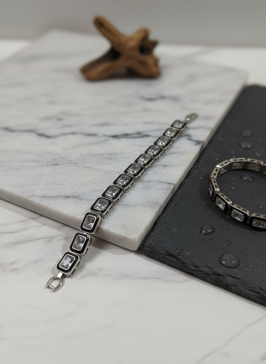 Silver Rectangle Crystal Bracelet | Elegant Women’s Jewelry | Minimalist Design