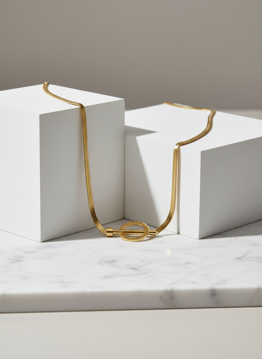 Modern Snake Chain Jewelry | Gold Minimalist Toggle Necklace