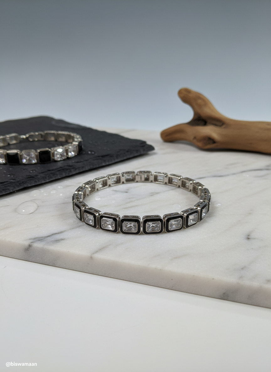 Silver Rectangle Crystal Bracelet | Elegant Women’s Jewelry | Minimalist Design