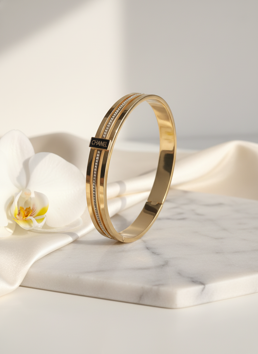 Gold Diamond Bracelet | Iconic Logo & Pavé Detail