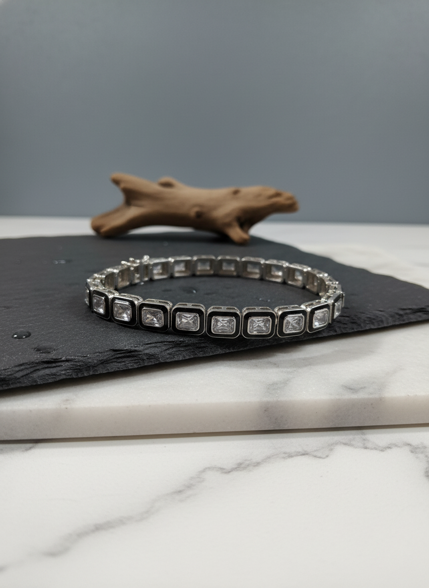 Silver Rectangle Crystal Bracelet | Elegant Women’s Jewelry | Minimalist Design